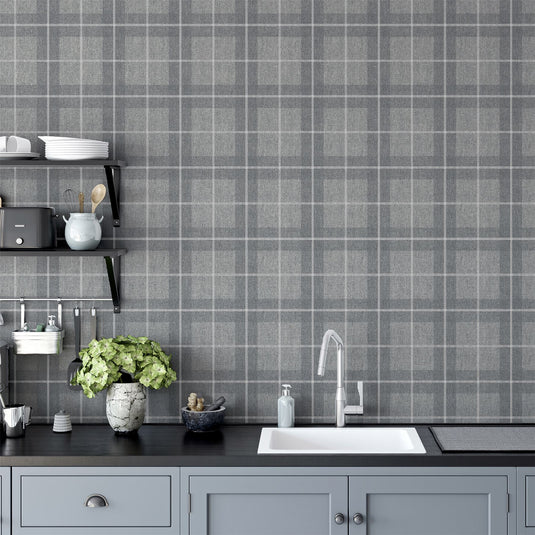 Heritage Check Grey/Silver Wallpaper