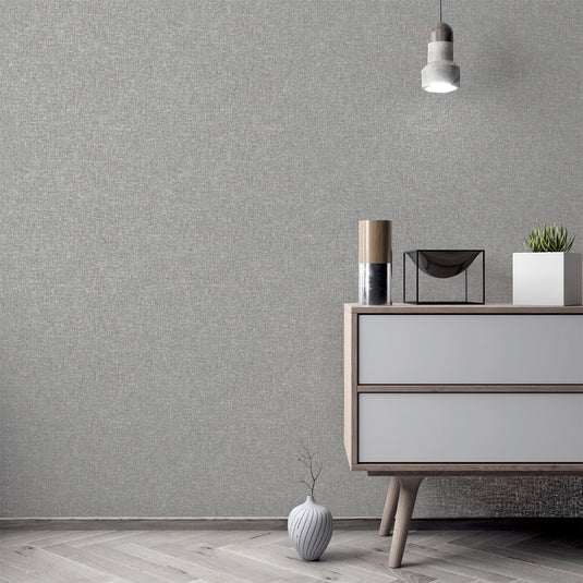 Linen Texture Mid Grey Wallpaper