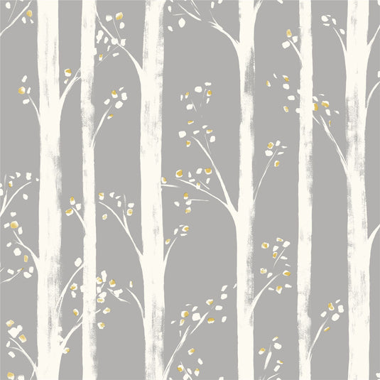 Pretty Trees Ochre/Grey Wallpaper