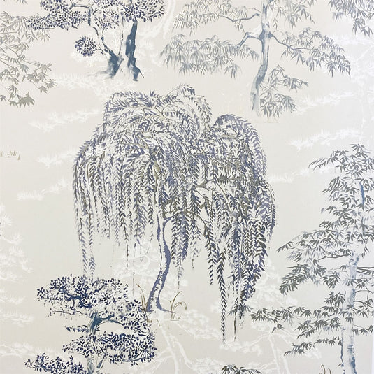 Oriental Garden Soft Blue Wallpaper