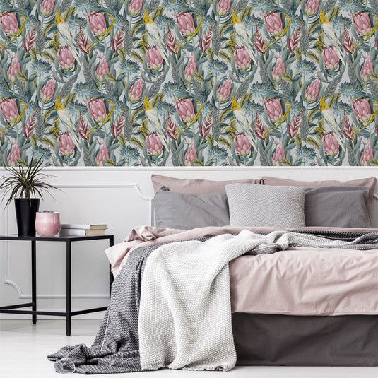 Rainforest Escape Green Pink Wallpaper