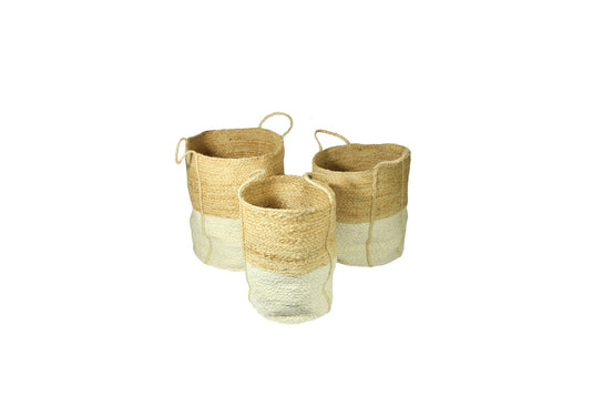 Beckenham 100% Jute Round 35x35x42cm Cream Block Set of 3 Baskets