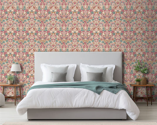 Folk Floral Pink Wallpaper