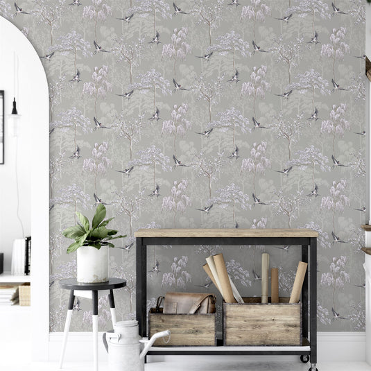 Japanese Garden Grey Wallpaper