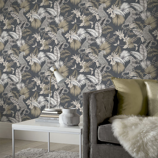 Tropical Leopard Neutral Wallpaper