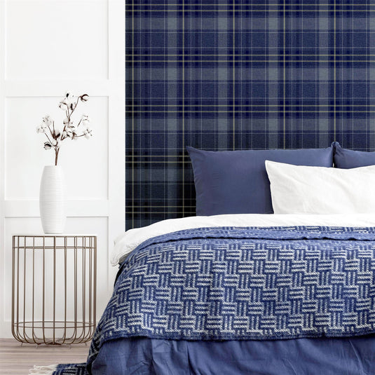 Twilled Plaid Navy/Gold Wallpaper