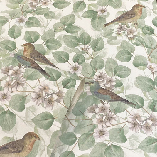 Birds & Blossoms Green Wallpaper