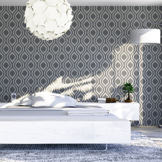 Luxe Ogee Gunmetal Silver Wallpaper