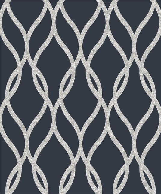 Sequin Trellis Navy/Silver Wallpaper