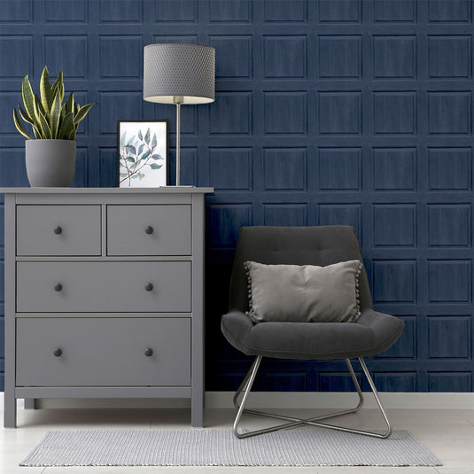 Washed Panel Navy Wallpaper