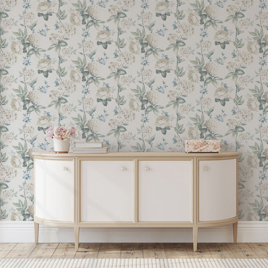 Keeka Floral Blue Cream Wallpaper