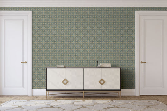 Moorish Mosaic Deep Teal / Gold Wallpaper