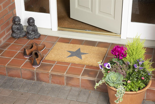 Astley Printed Star PVC Backed Coir 40x60cm Natural Charcoal Doormat