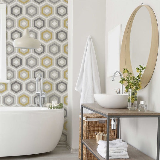 Ikat Geo Ochre & Grey Wallpaper