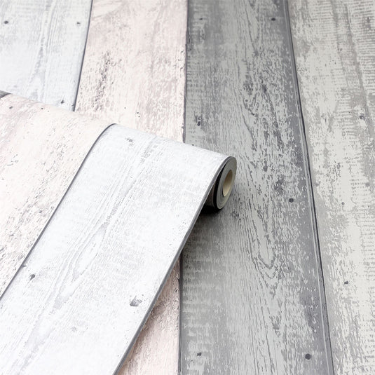 Painted Wood Pink and Grey Wallpaper