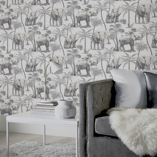 Safari Elephant Charcoal Wallpaper