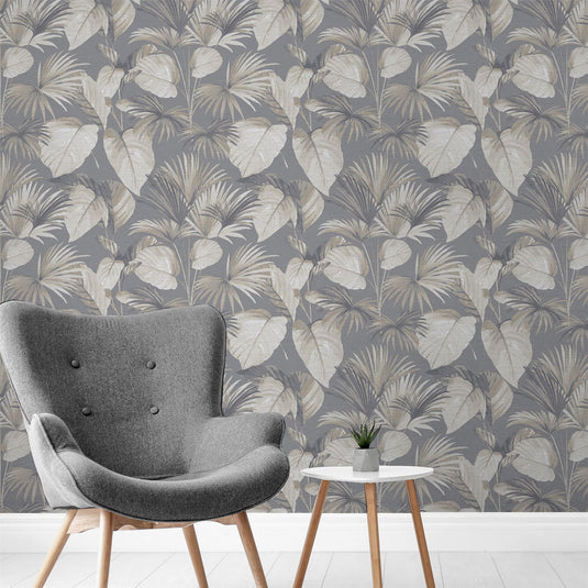 Palm Grove Grey Wallpaper