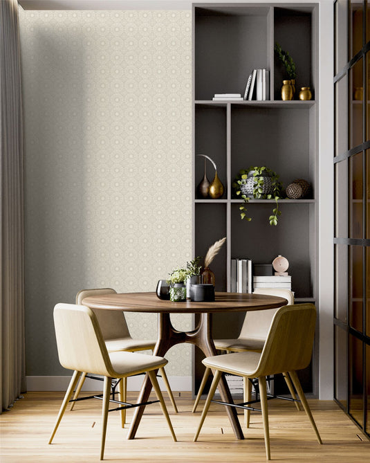 Symmetrical Chic Ivory and Silver Wallpaper