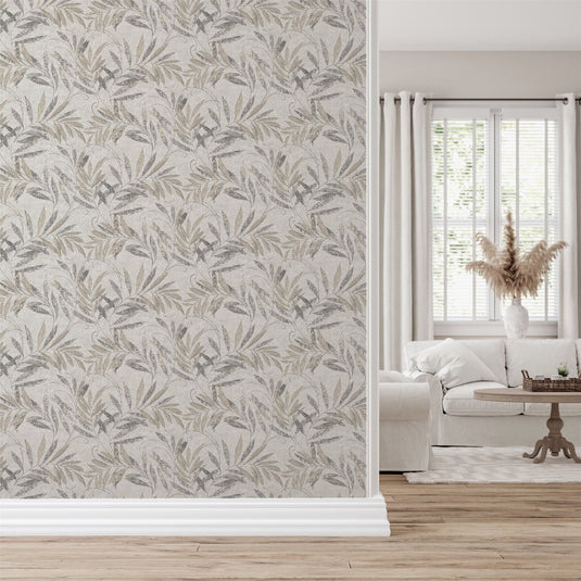 Luxury Leaf Soft Silver Wallpaper