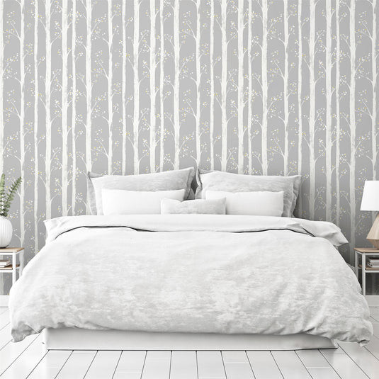 Pretty Trees Ochre/Grey Wallpaper