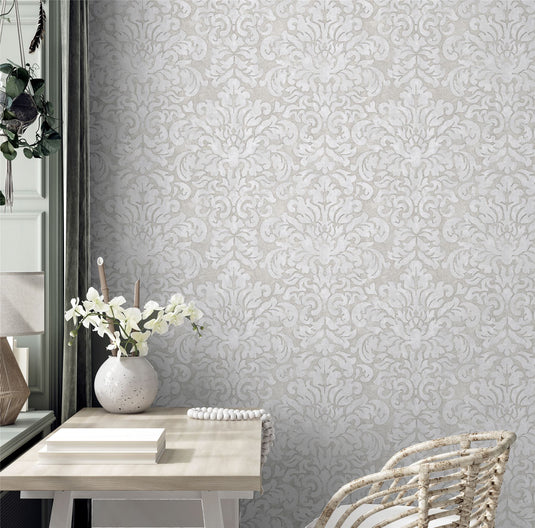 Marinski Damask Soft Gold & Natural Wallpaper