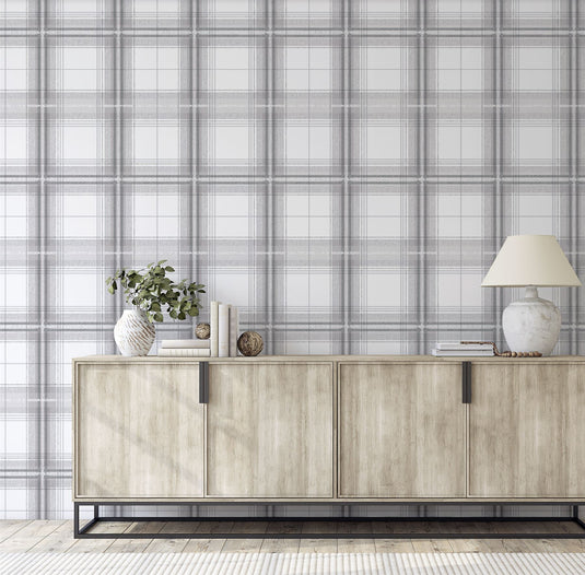 Woven Check Grey/White Wallpaper