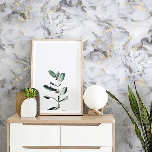 Bahia Marble Mono Gold Wallpaper