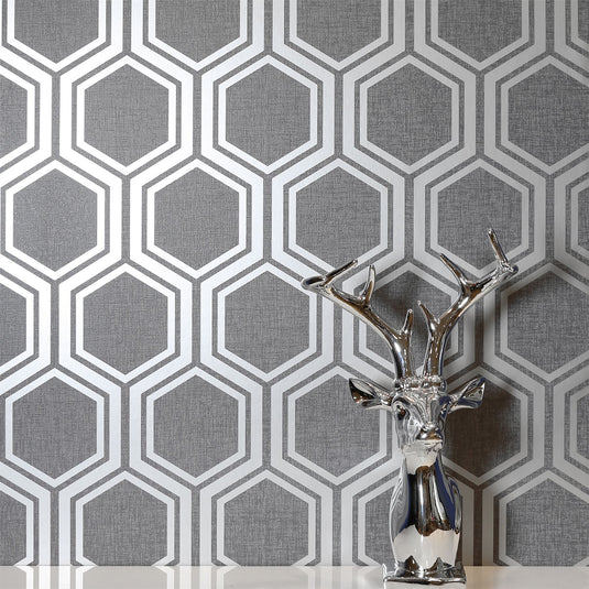 Luxe Hexagon Gunmetal Silver Wallpaper sw12