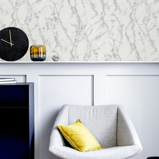 Carrara Marble Silver Wallpaper