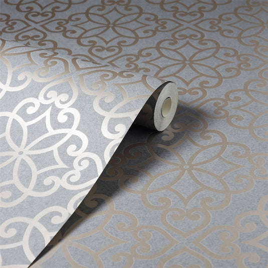 Ornate Motif Charcoal/Rose Gold Wallpaper