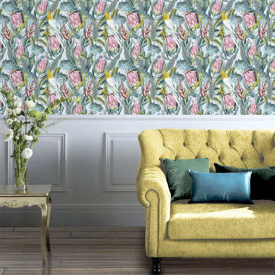 Rainforest Escape Green Pink Wallpaper