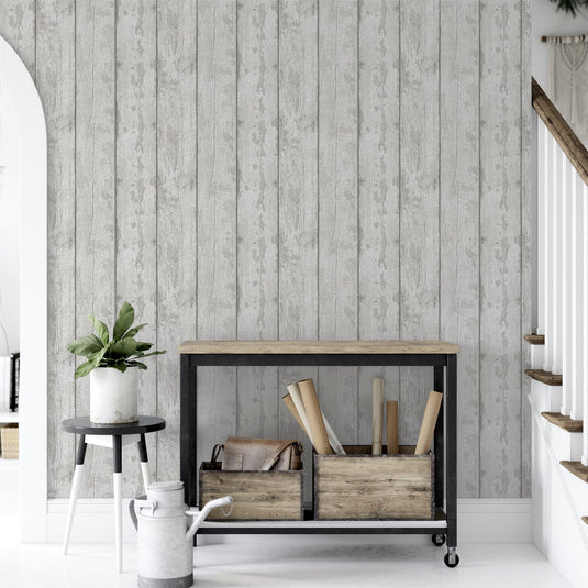 Grey Washed Wood Wallpaper