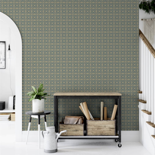 Moorish Mosaic Deep Teal / Gold Wallpaper