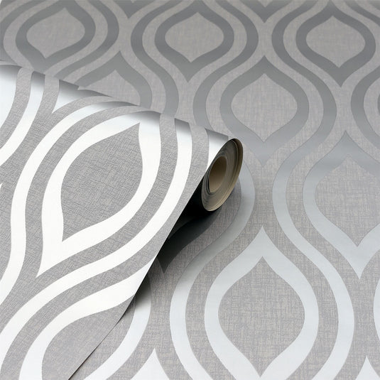 Luxe Ogee Silver Wallpaper