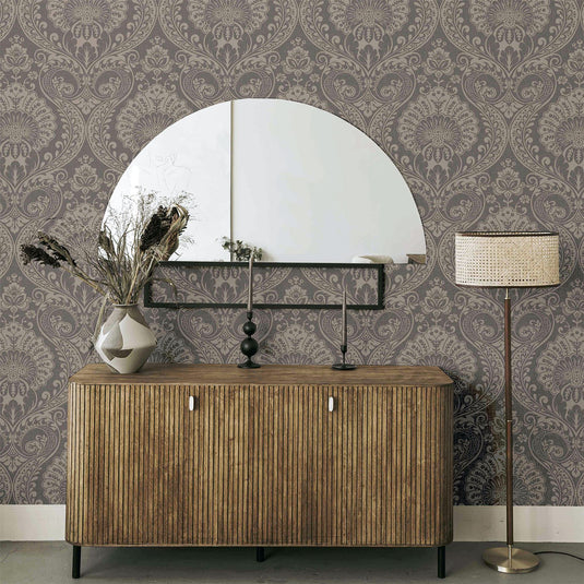 Luxe Damask Chocolate Rose Gold Wallpaper