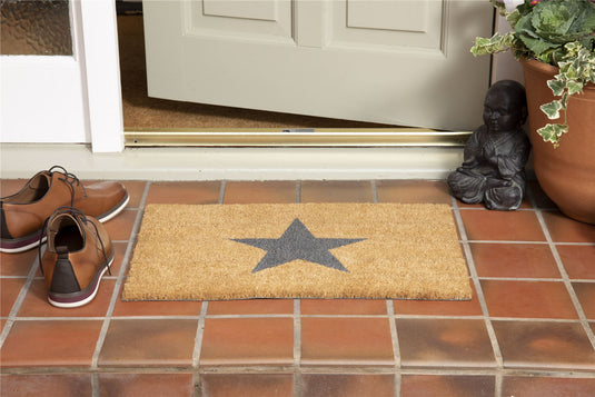 Astley Printed Star Coir Natural Charcoal Doormat