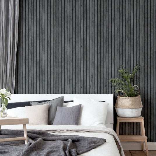 Wood Slats Charcoal Grey Wallpaper