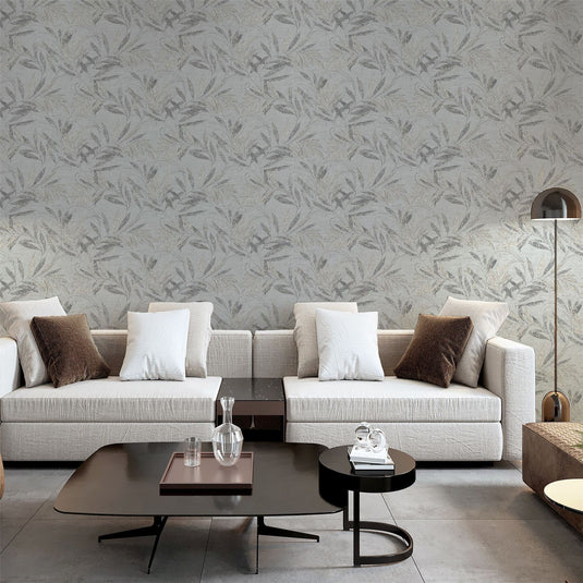 Luxury Leaf Soft Silver Wallpaper