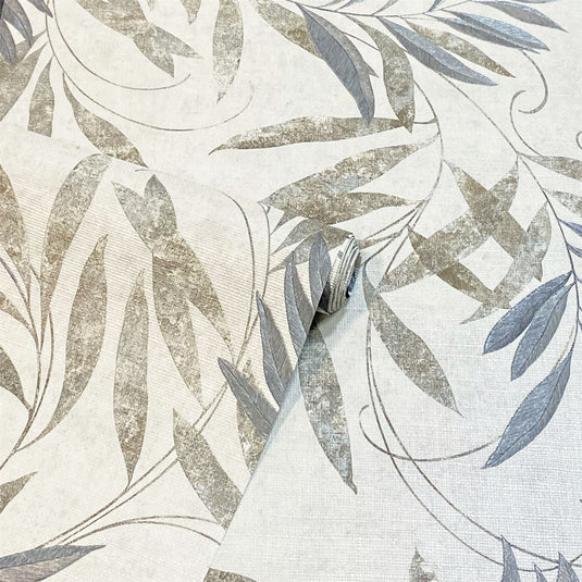 Luxury Leaf Natural Grey Wallpaper