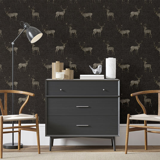 Heritage Stag Charcoal/Copper Wallpaper