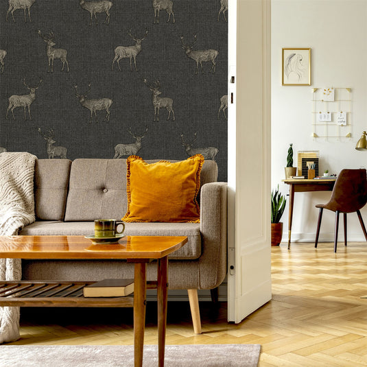 Heritage Stag Charcoal/Copper Wallpaper