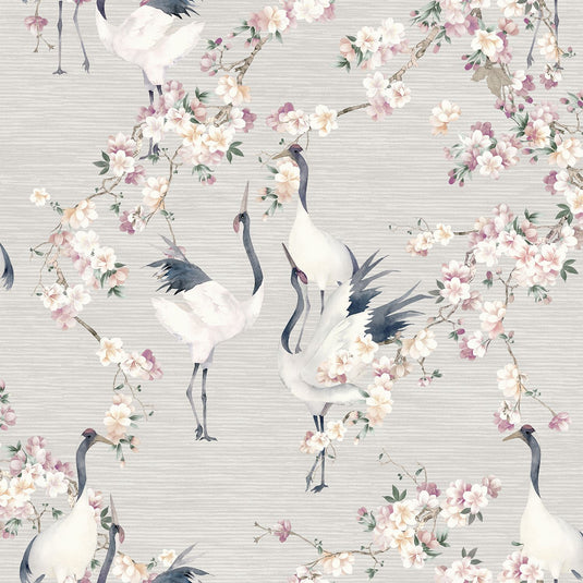 Blossom Crane Natural Wallpaper