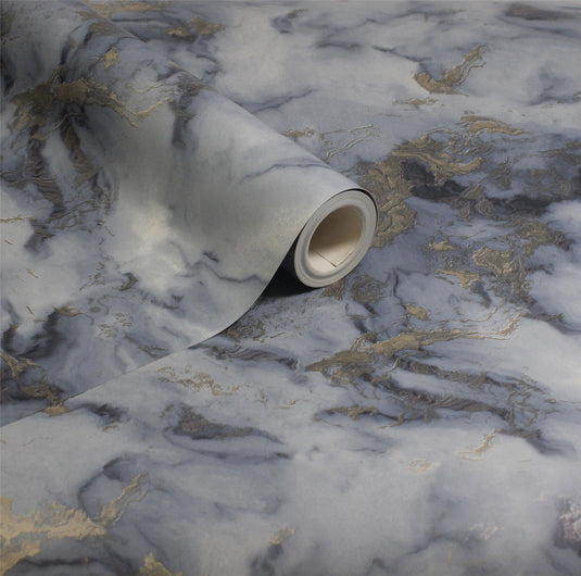 Bahia Marble Navy Wallpaper