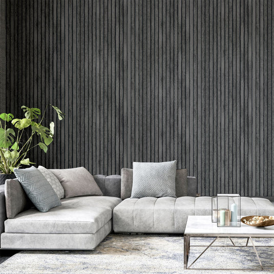 Wood Slats Charcoal Grey Wallpaper