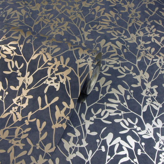 Botanica Leaf Navy & Gold Wallpaper