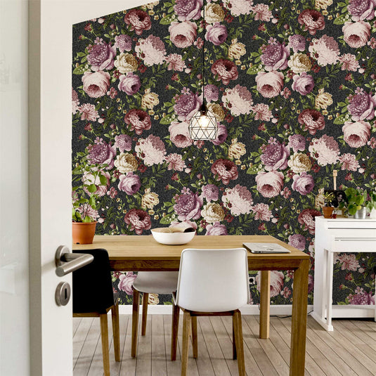 Tapestry Floral Charcoal/Pink Wallpaper