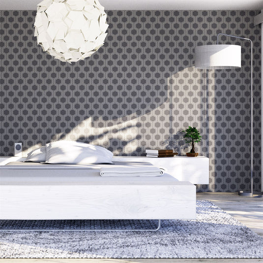 Luxe Hexagon Gunmetal Silver Wallpaper sw12