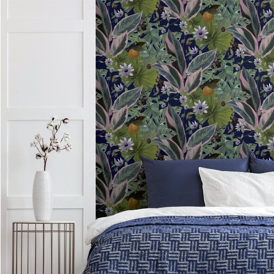 Passion Flower Navy Wallpaper