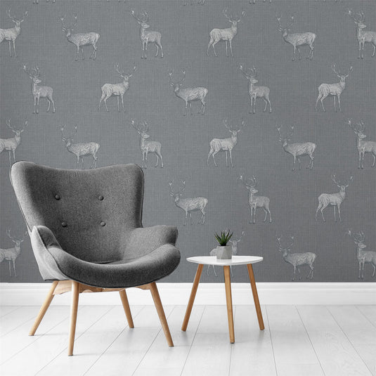 Heritage Stag Grey/Silver Wallpaper