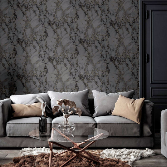 Carrara Marble Charcoal Wallpaper sw12